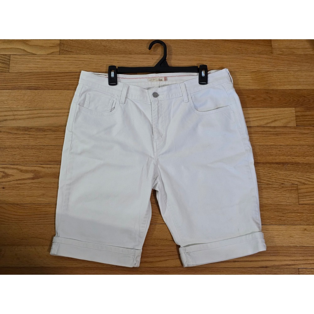 Levis 515 White Denim Cuffed Shorts Womens W35 Mid Rise Bermuda Stretch Y2K 90s